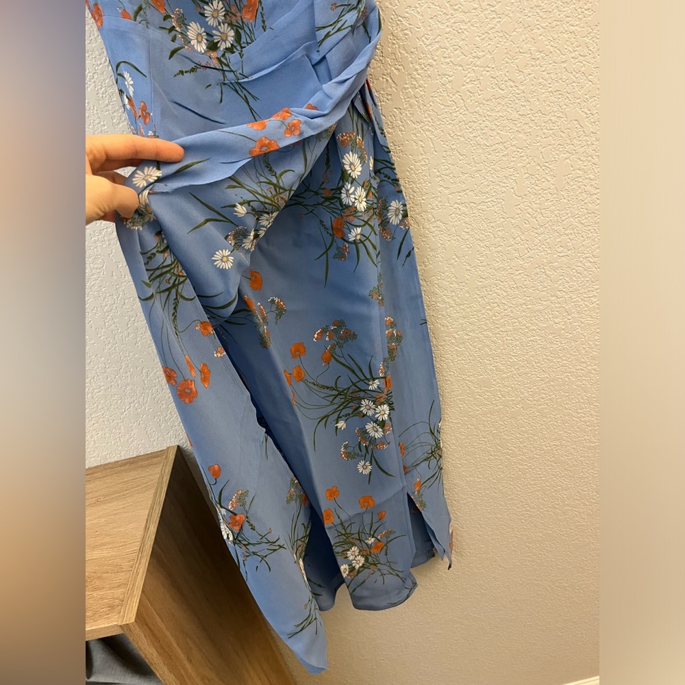 Reformation Kourtney Dress Blue Floral Midi Dress with Spaghetti Straps - Picture 9 of 11